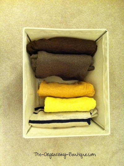 organize cardigans for women & men in open canvas storage bins