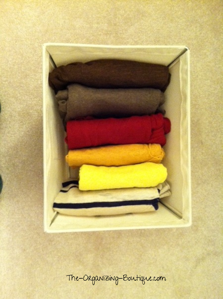 organize cardigans for women & men in open canvas storage bins