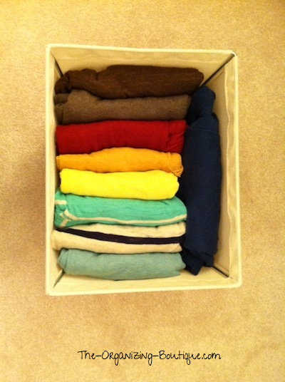 organize cardigans for women & men in open canvas storage bins