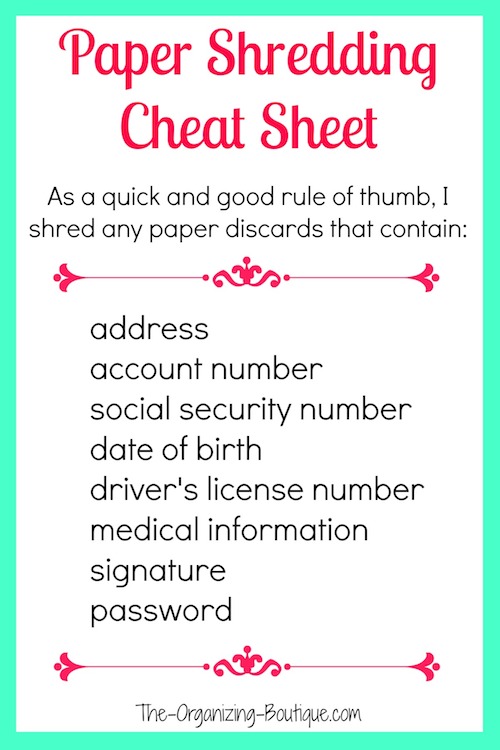 shredding paper cheat sheet